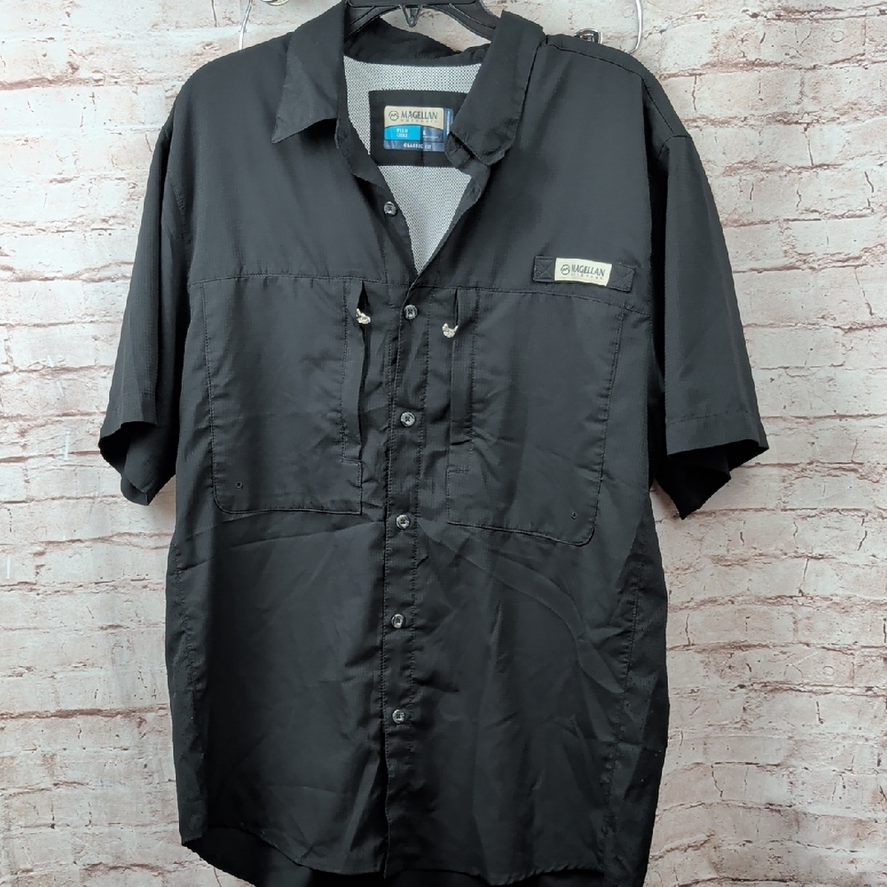 Magellan Fish Gear Button Down Black Shirt Large Nwot